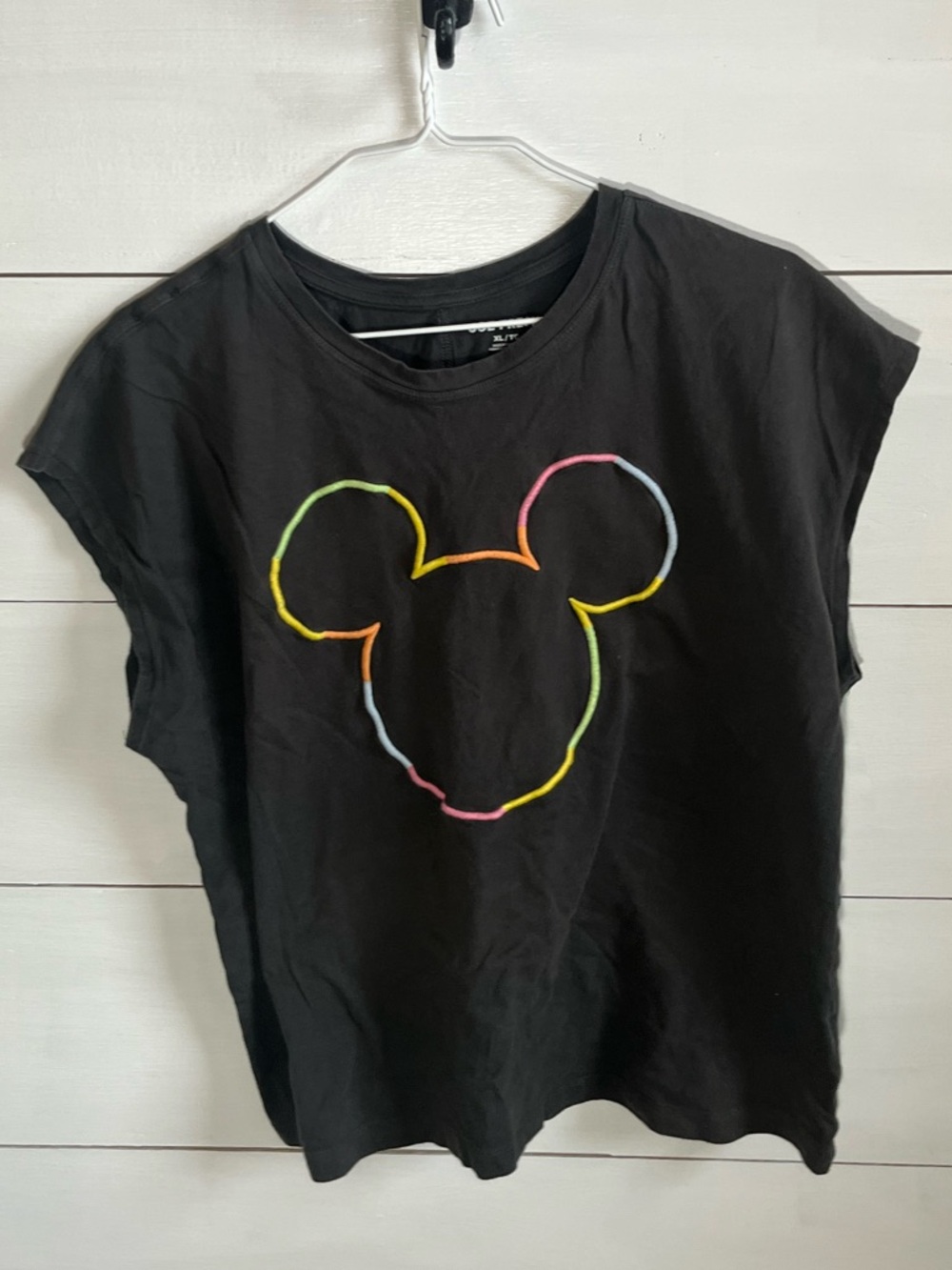 Joe Fresh Black Tee with Rainbow Mickey Outline